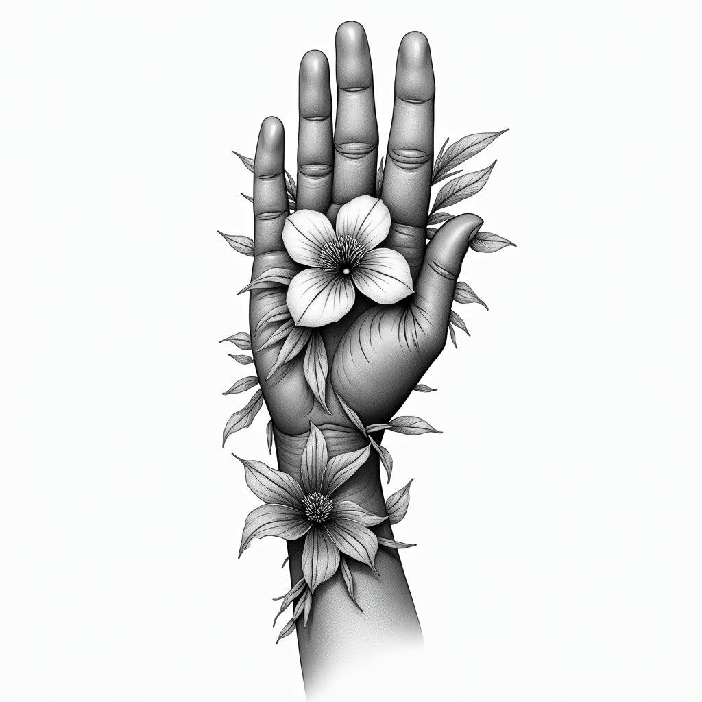 Flowers, beautiful, hand, forehandhigly detailed tattoo - Variation 8