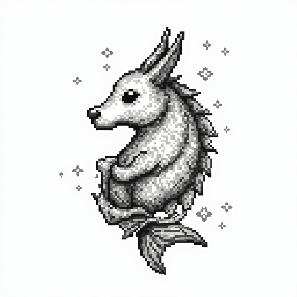Samuele, half Italian and half English, who loves large animals and is a Pisces, lives in Italy.in 8-bit tattoo style, minimalistic pixel style tattoo, pixel art with simplified shapes and retro gaming visuals, inspired by 8-bit pixel based detailing - Variation 2