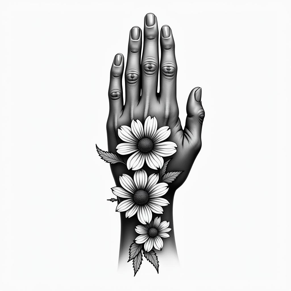 Flowers, beautiful, hand, forehandhigly detailed tattoo - Variation 3