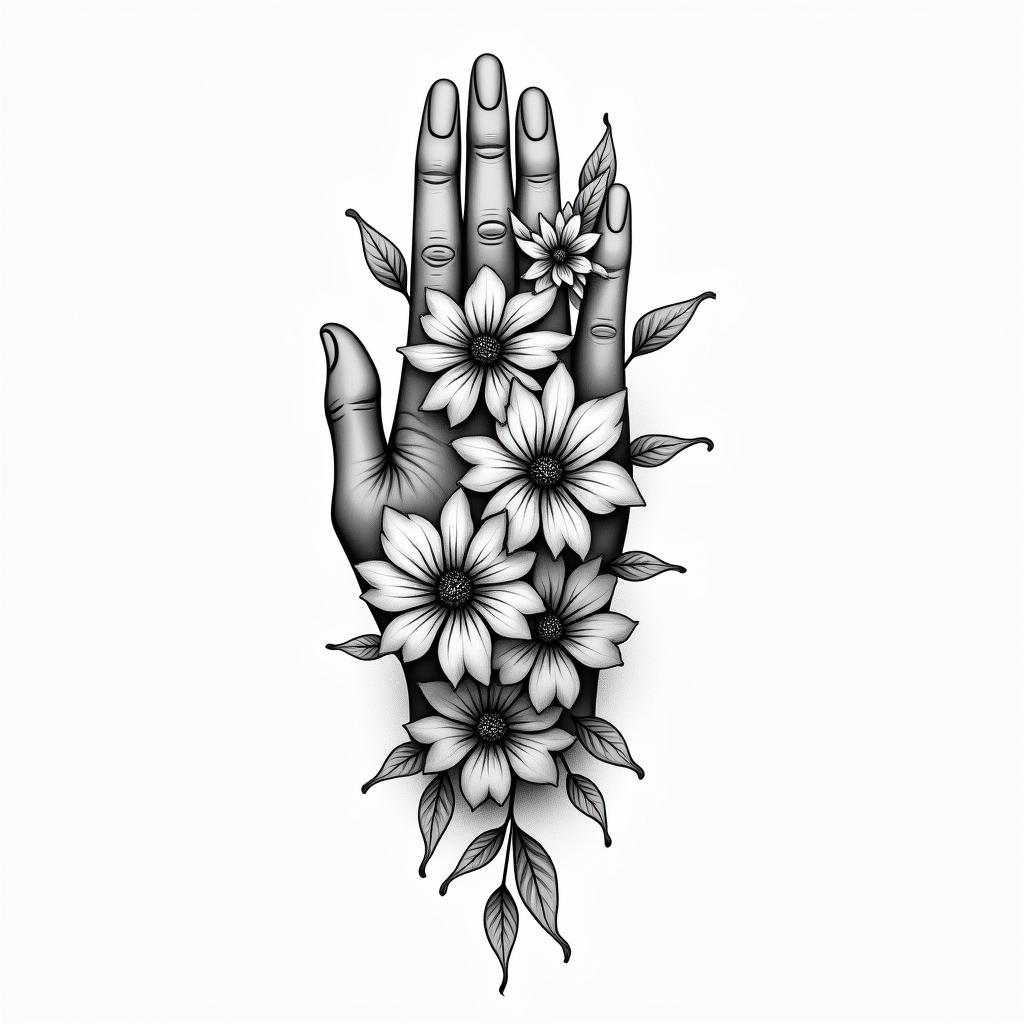 Flowers, beautiful, hand, forehandhigly detailed tattoo