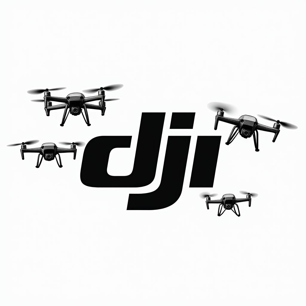 I want a picture of the DJI logo with some drones flying past ithigly detailed tattoo - Variation 8