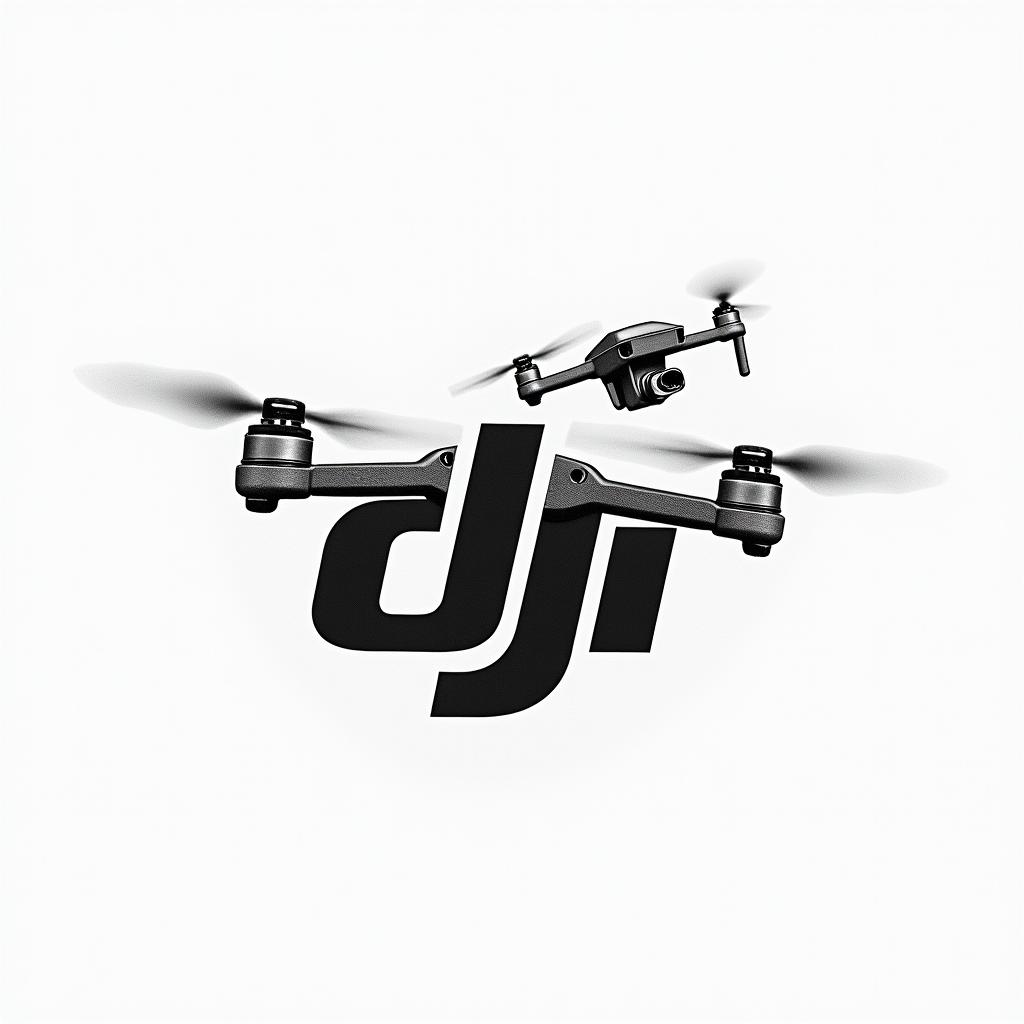 I want a picture of the DJI logo with some drones flying past ithigly detailed tattoo - Variation 7