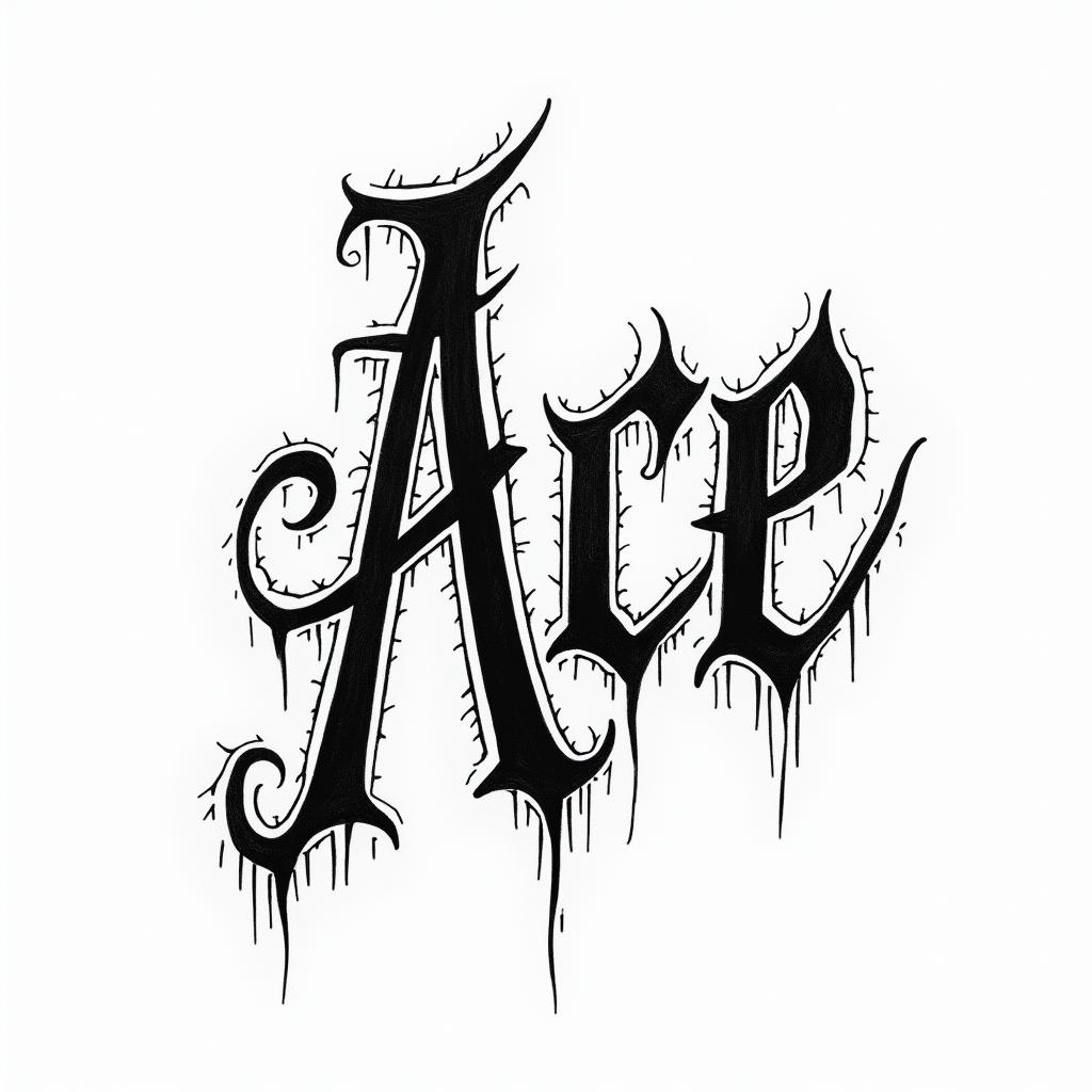 Ace malettatext-based tattoo, gothic font ultra-realistic, perfectly placed, high-quality font design, photo-realistic shading, 8k, high quality, finely detailed typography - Variation 3