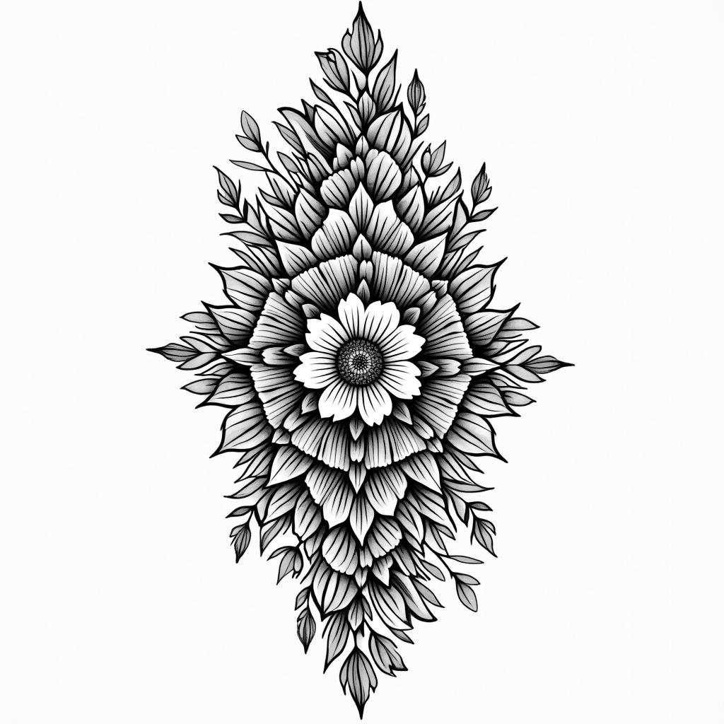 Samuele, half Italian and half English, who loves large animals and is a Pisces, lives in Italy.in ornamental tattoo style, featuring intricate symmetrical patterns and floral designs, showcasing highly detailed line work and geometric shapes, creating a sense of elegance and balance - Variation 2