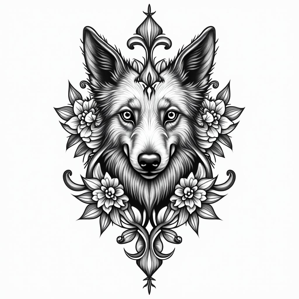 Samuele, half Italian and half English, who loves large animals and is a Pisces, lives in Italy.in ornamental tattoo style, featuring intricate symmetrical patterns and floral designs, showcasing highly detailed line work and geometric shapes, creating a sense of elegance and balance - Variation 3