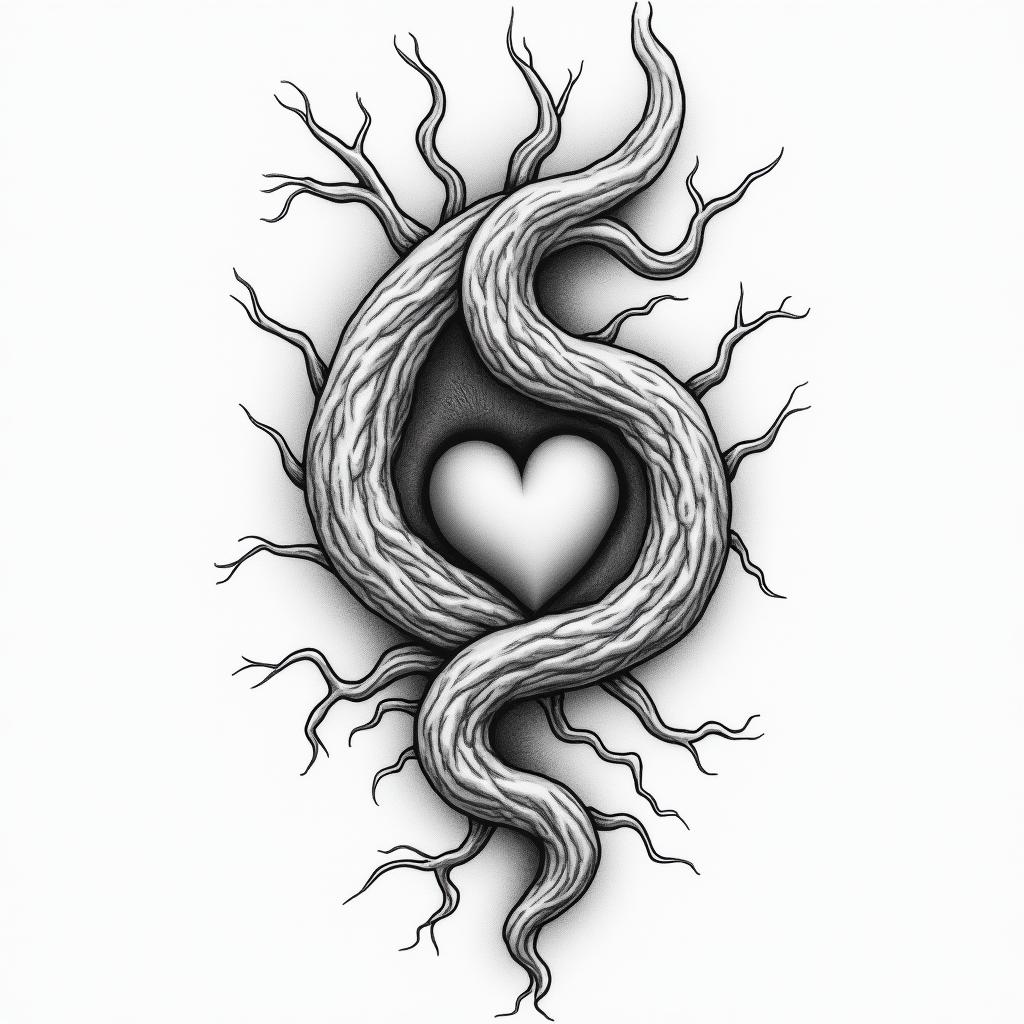 SAH blood vessels with aneurysmin Modest style tattoo, featuring soft, delicate line work with simple and meaningful symbols, gentle waves, a heart, evoking a sense of serenity and grace, - Variation 4