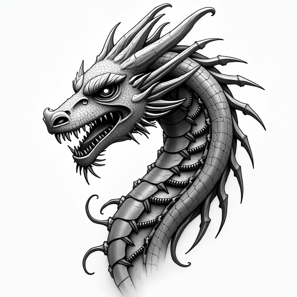 Dragon dnd styletattoo in biomechanic style, the tattoo covered by robotic elements of futuristic cyberpunk design, robotic features detail, showcasing intricate mechanical components - Variation 1