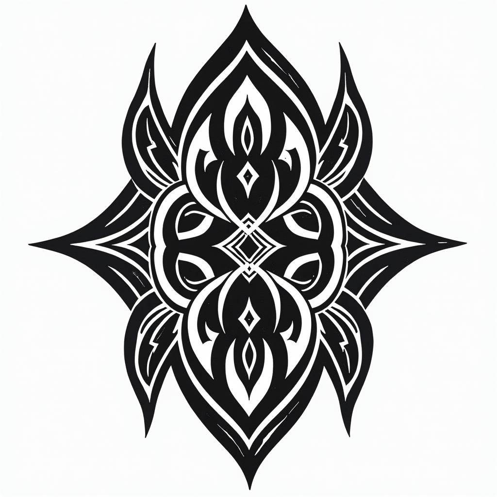 يا بكرتي يام الجرس رنانin tribal tattoo style, featuring bold and black geometric shapes, curved lines, intertwine and flow seamlessly, creating a powerful and symbolic design, polynesian and maori styles