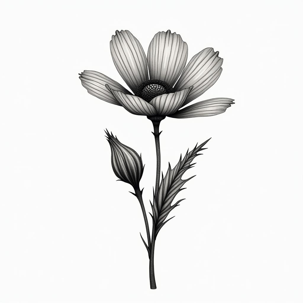 Simple poppy flowerin bohemian style tattoo, 8k - Variation 2