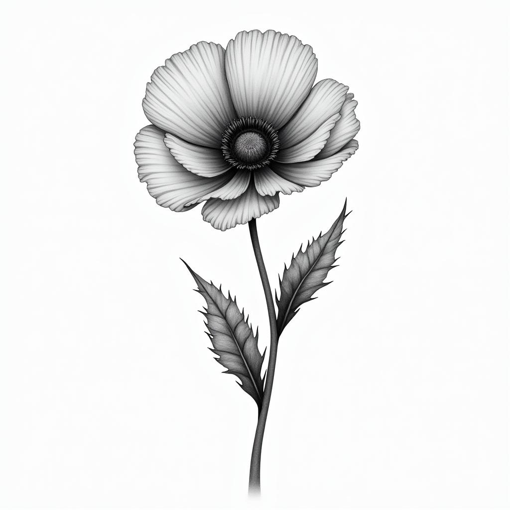 Simple poppy flowerin bohemian style tattoo, 8k - Variation 3