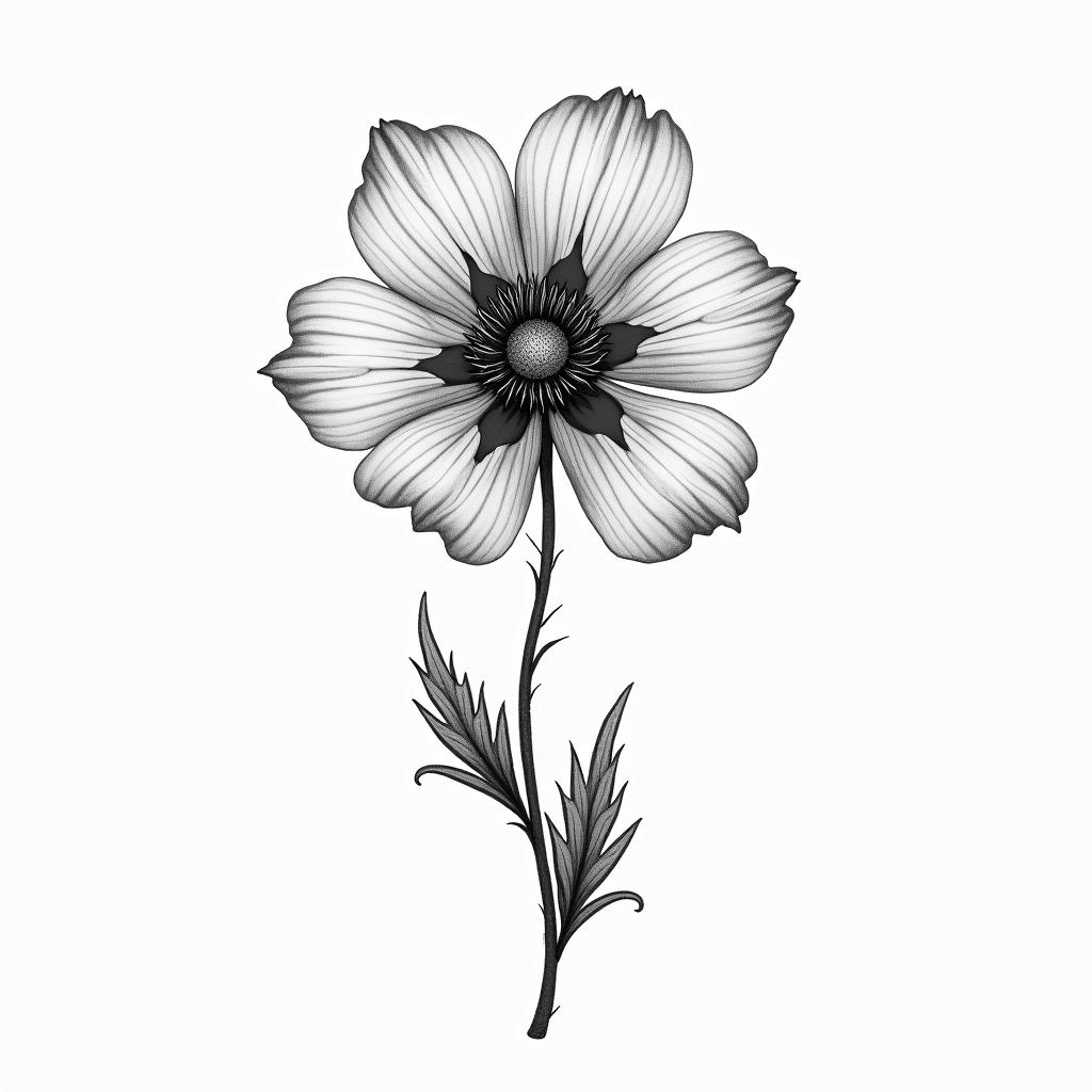 Simple poppy flowerin bohemian style tattoo, 8k - Variation 4