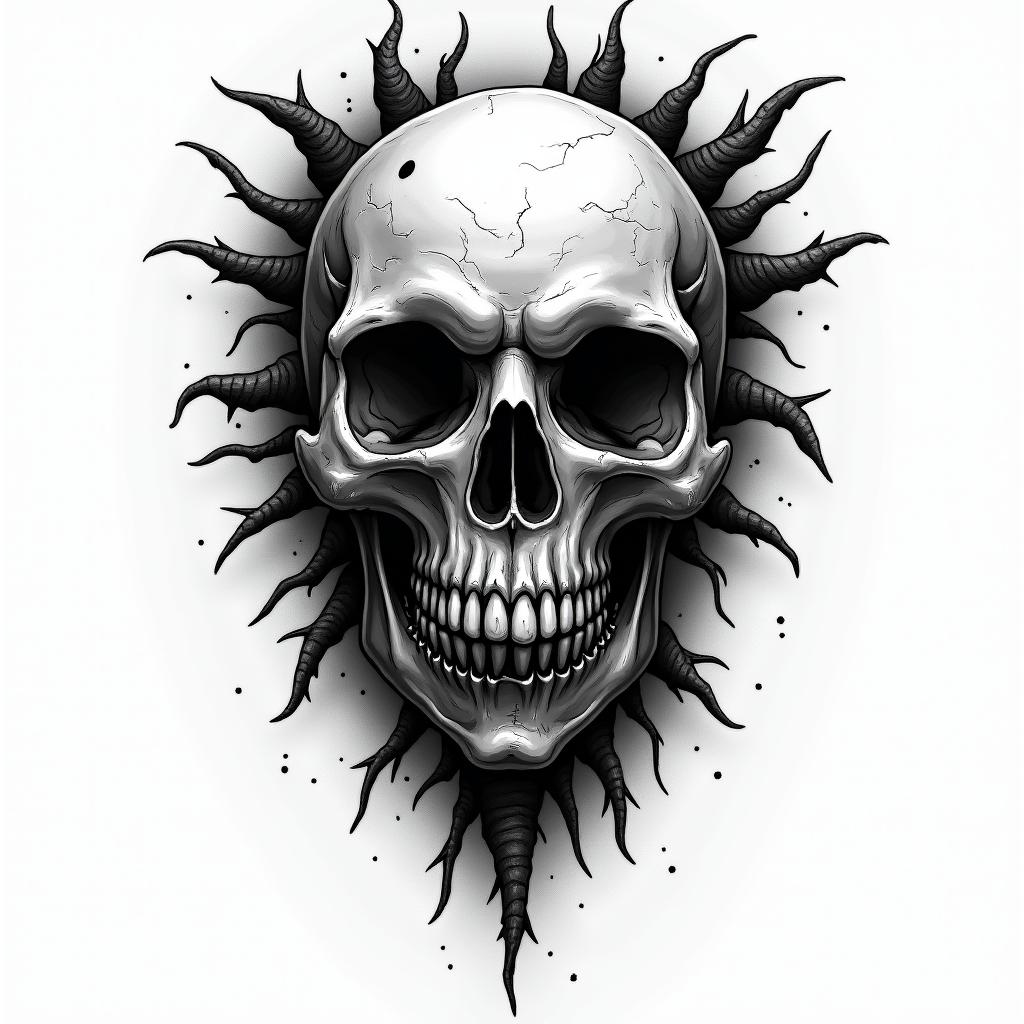 Disney goth horror in horror tattoo style, showcasing haunting and unsettling, dark and gritty textures with skulls, eerie faces, jgged designs, bold and intense shading - Variation 3