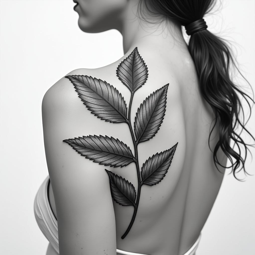 Bay leaves on the collarbonehigly detailed tattoo - Variation 1