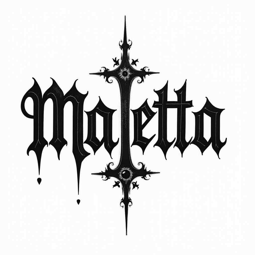 Malettatext-based tattoo, gothic font ultra-realistic, perfectly placed, high-quality font design, photo-realistic shading, 8k, high quality, finely detailed typography - Variation 3