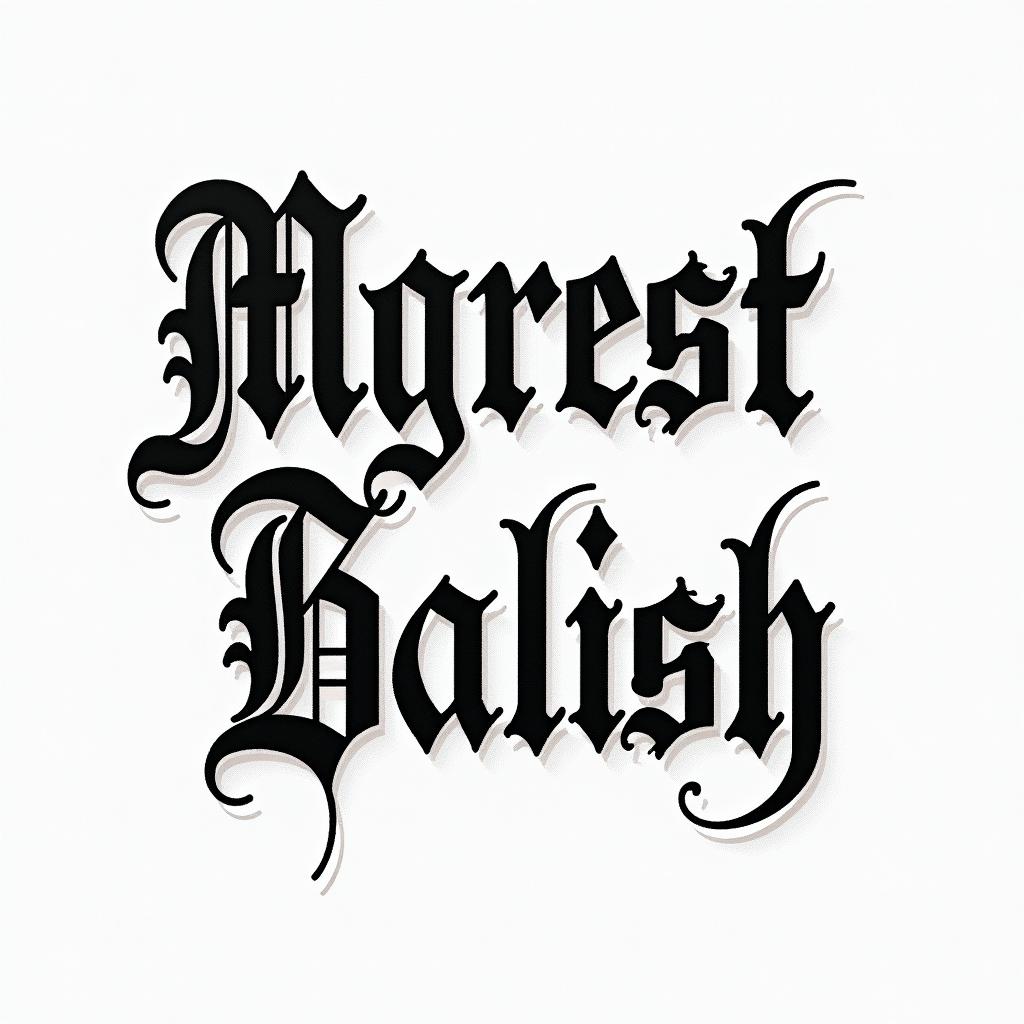 Malettatext-based tattoo, gothic font ultra-realistic, perfectly placed, high-quality font design, photo-realistic shading, 8k, high quality, finely detailed typography - Variation 2