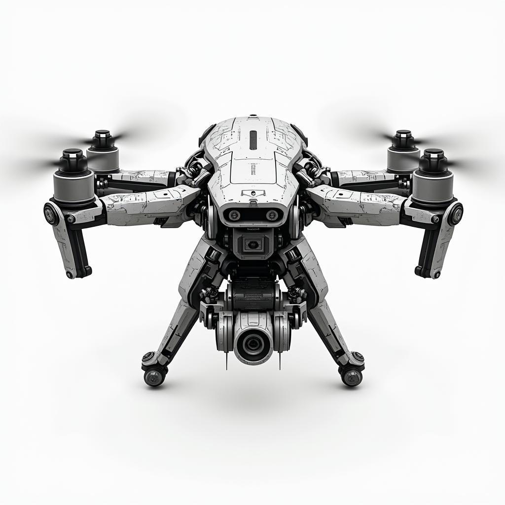 DJI Avata 2 in flighttattoo in biomechanic style, the tattoo covered by robotic elements of futuristic cyberpunk design, robotic features detail, showcasing intricate mechanical components - Variation 3