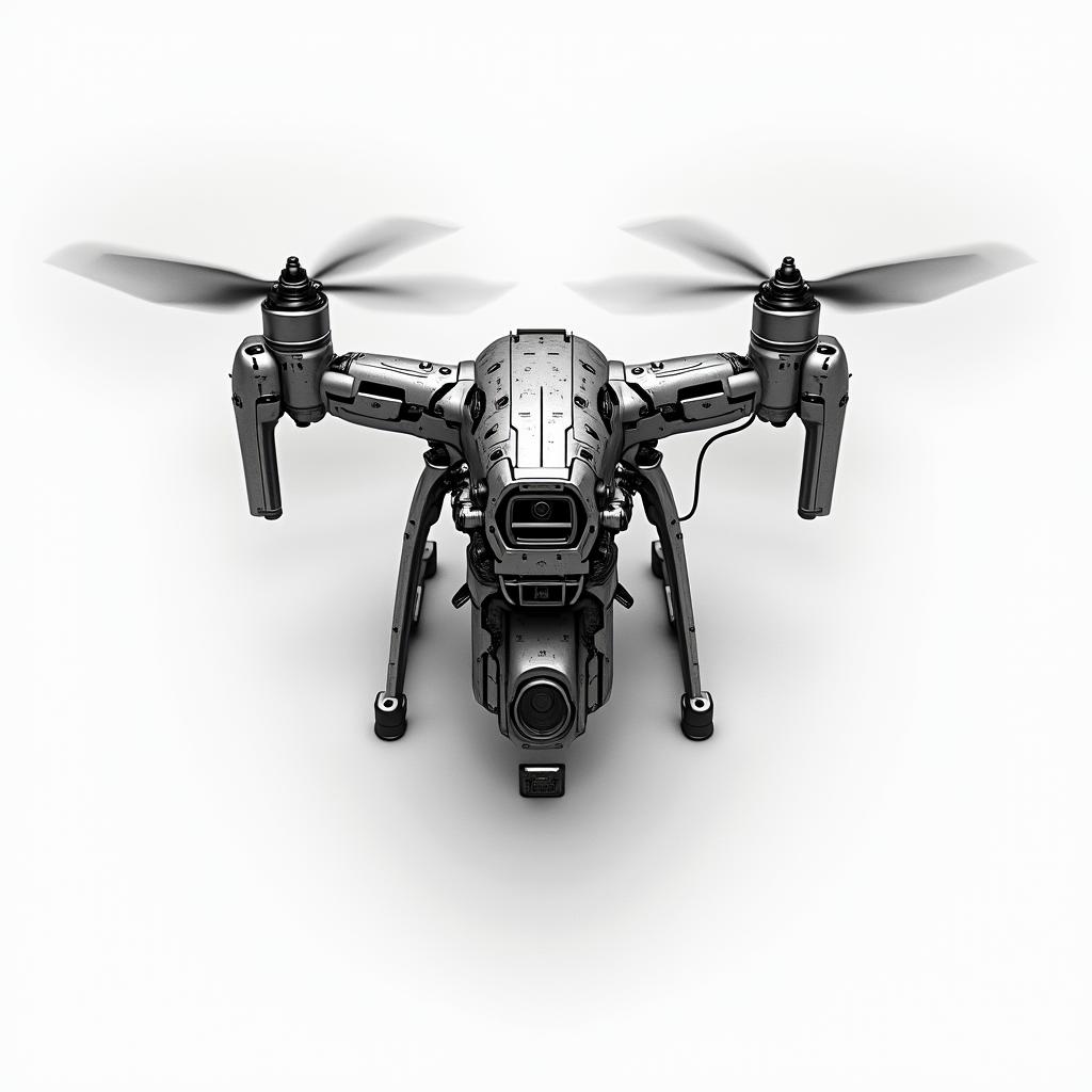 DJI Avata 2 in flighttattoo in biomechanic style, the tattoo covered by robotic elements of futuristic cyberpunk design, robotic features detail, showcasing intricate mechanical components