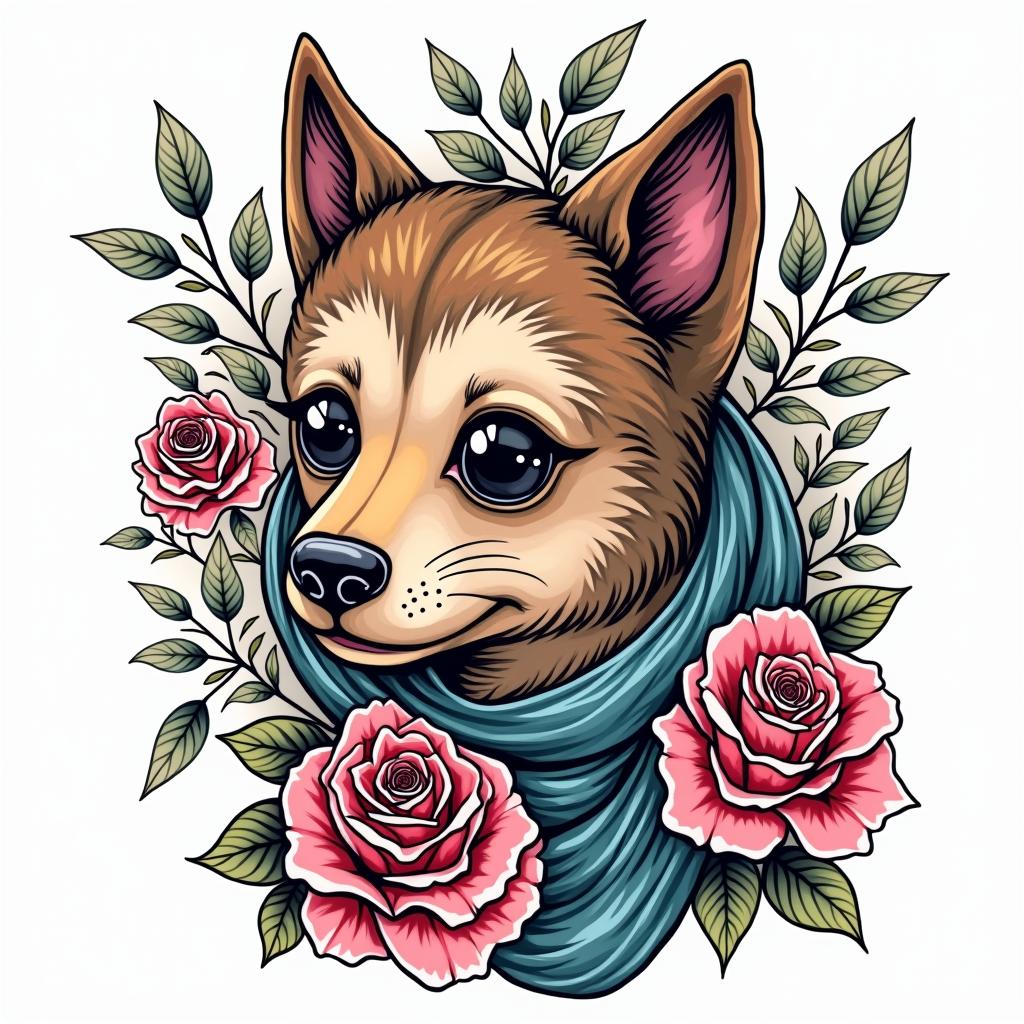 Samuele, half Italian and half English, loves large animals and is a Pisces who lives in Italy.in pop art style tattoo, featuring bold and vibrant colors, exaggerated outlines, iconic imagery, inspired by comic books and speech bubbles, comic book characters, retro pop culture - Variation 4