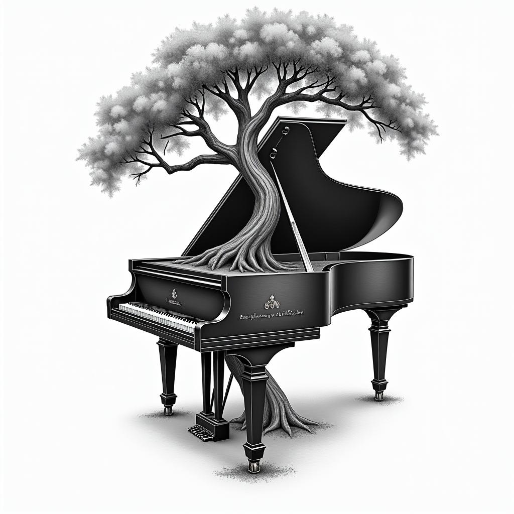 Piano fused with treehigly detailed tattoo