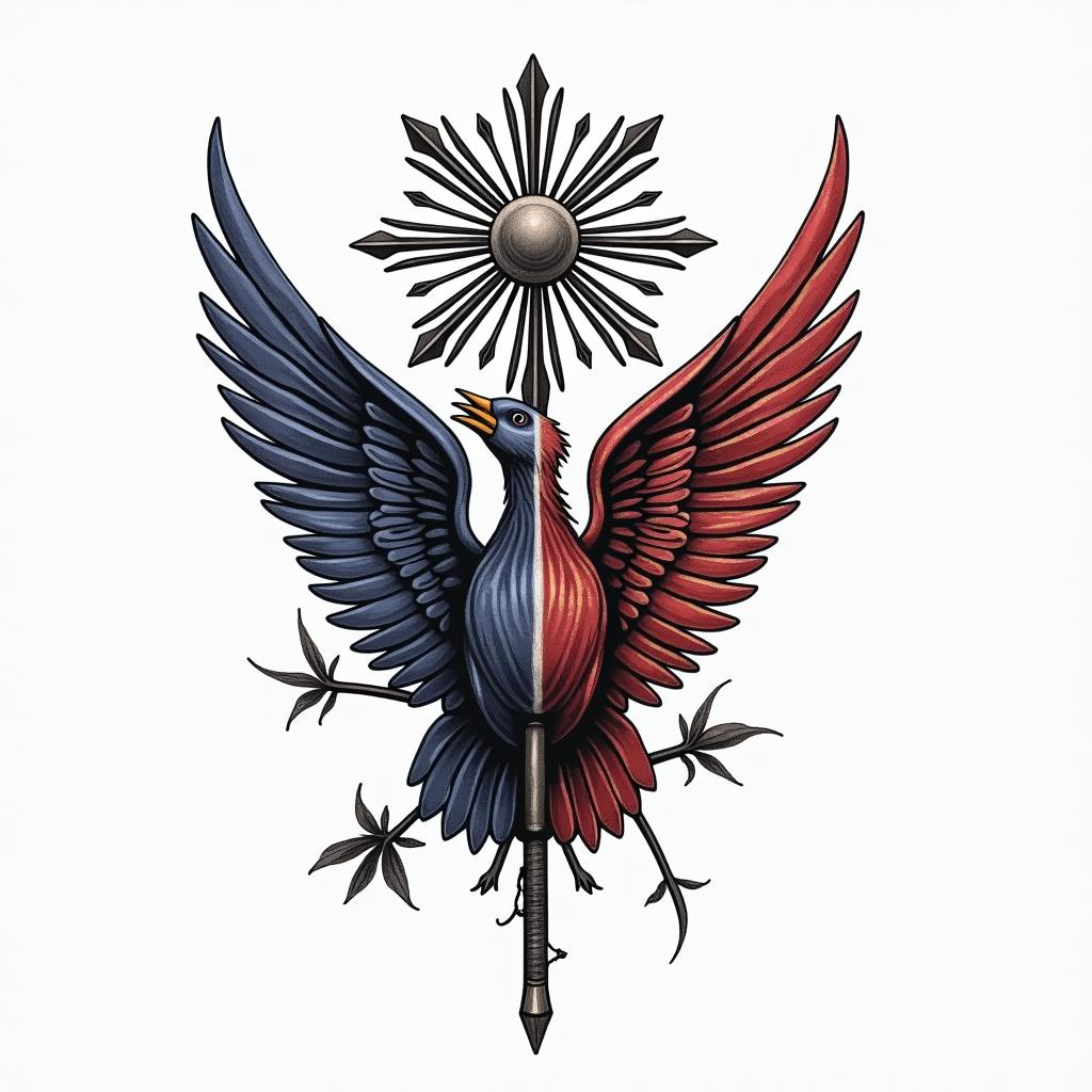 Filipino flag and great Britain flag combinationsin new school tattoo, pop culture, modern, detailed tattoo, illustrative - Variation 6