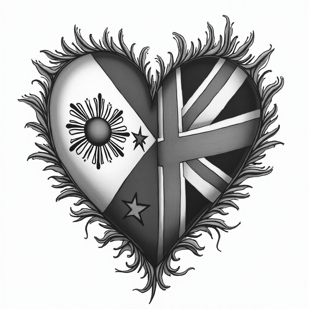 Filipino flag and great Britain flag combinationsin new school tattoo, pop culture, modern, detailed tattoo, illustrative - Variation 7