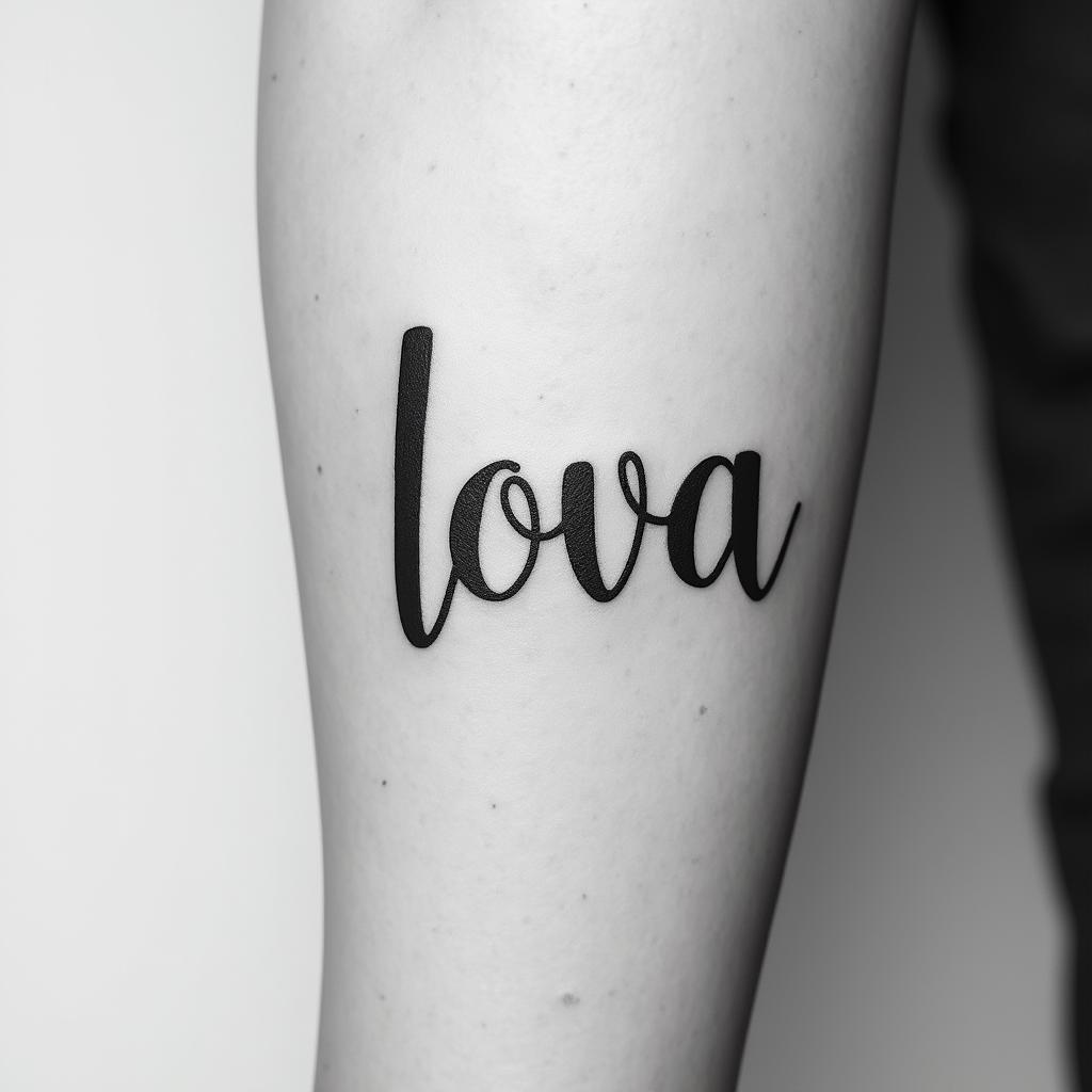 Luciana and Eva.minimalist text-based tattoo, Monospace font ultra-realistic, perfectly placed, high-quality font design, photo-realistic shading, 8k, high quality, finely detailed typograph