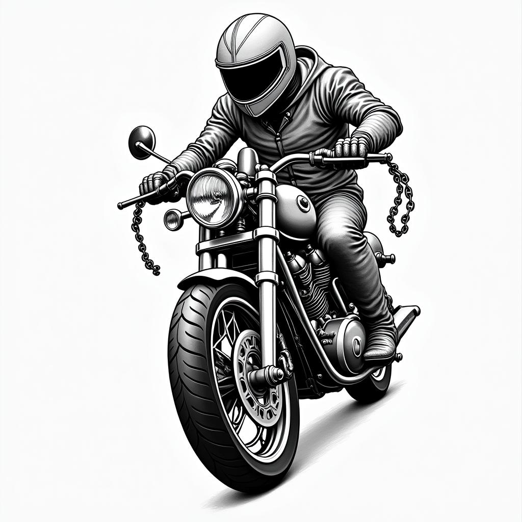 Scorpio motorcycle hvacin authentic tattoo style, incorporating traditional modifications, bold black outlines, solid color fills, featuring classic authentic elements - Variation 4