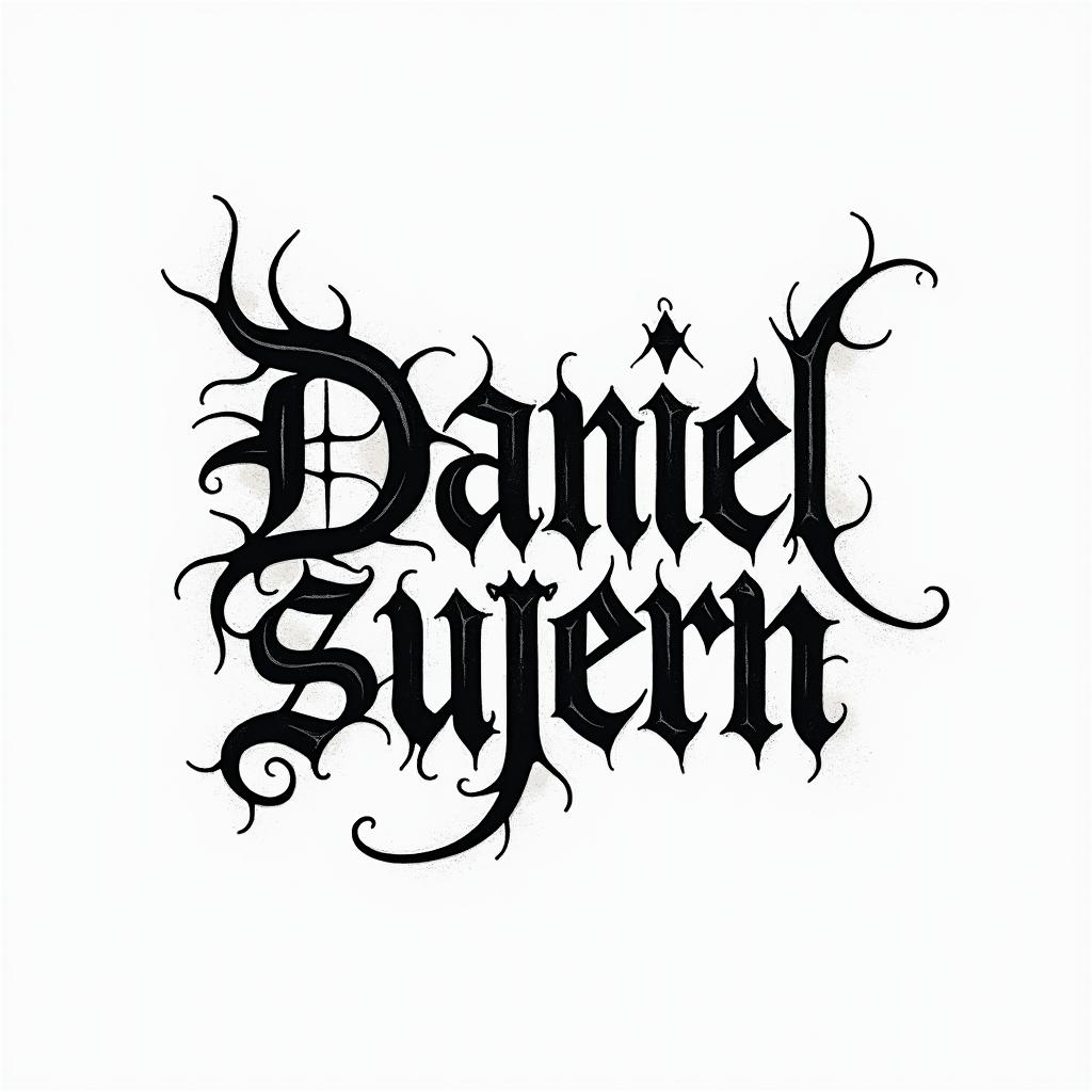 Danieltext-based tattoo, gothic font ultra-realistic, perfectly placed, high-quality font design, photo-realistic shading, 8k, high quality, finely detailed typography - Variation 3