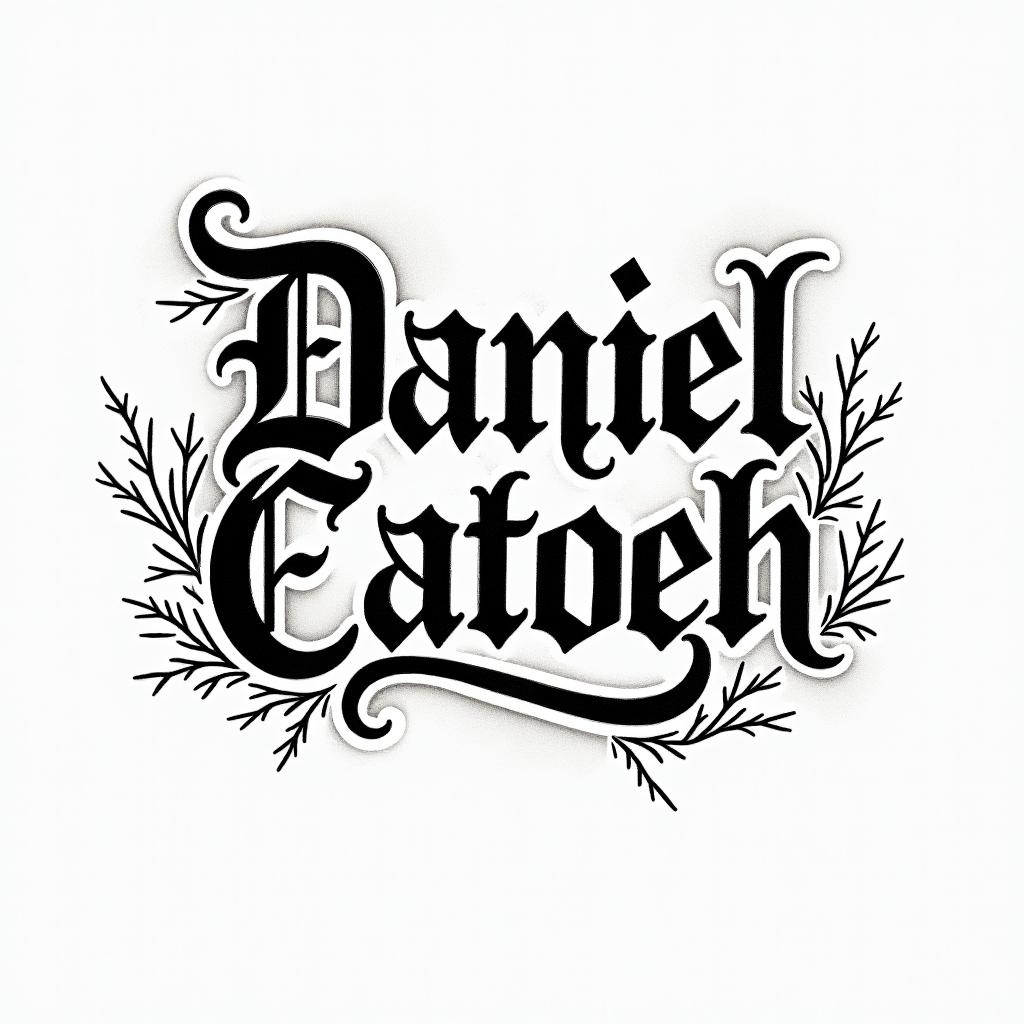 Danieltext-based tattoo, gothic font ultra-realistic, perfectly placed, high-quality font design, photo-realistic shading, 8k, high quality, finely detailed typography - Variation 4