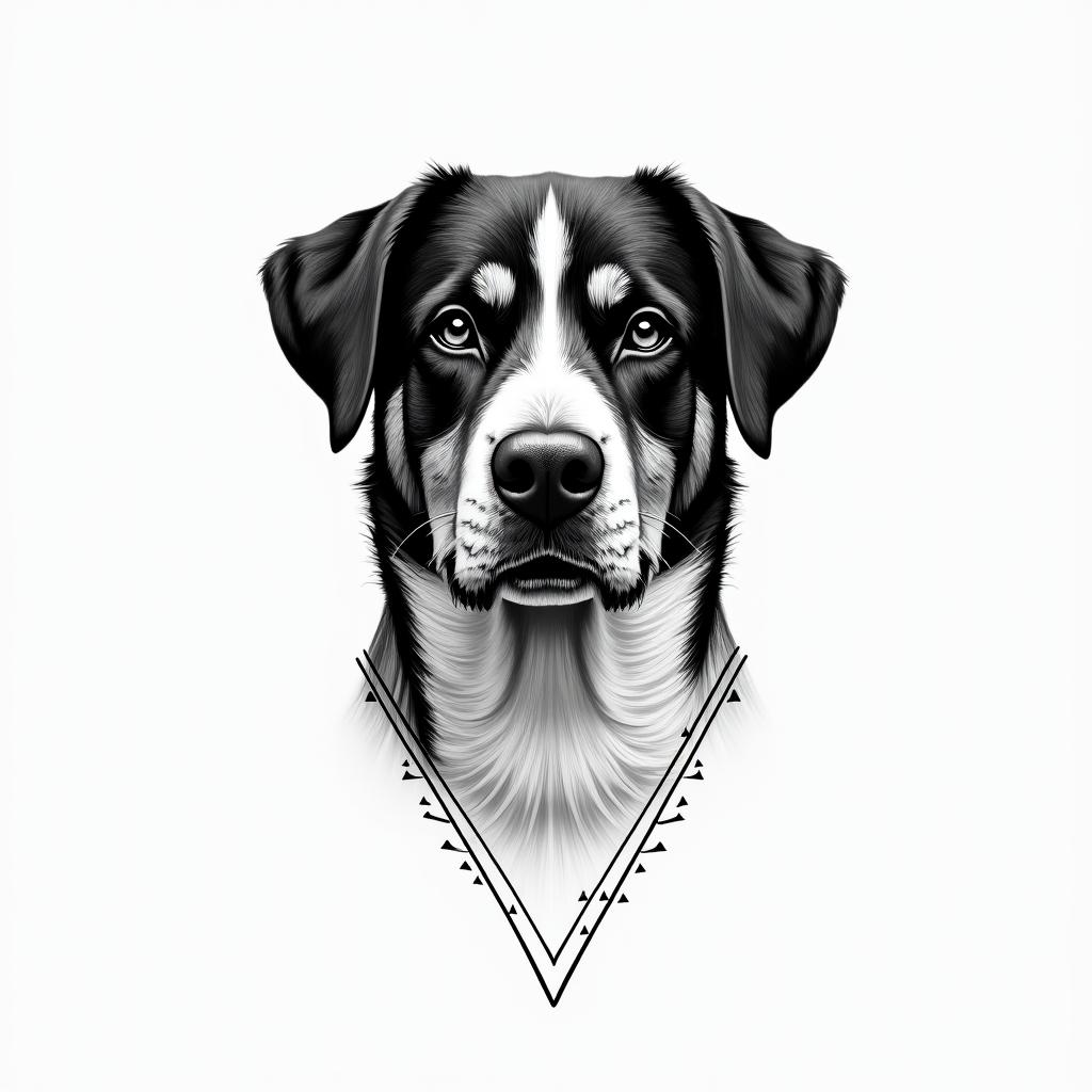 Samuele, half English and half Italian with a Rottweiler.in minimalist style tattoo, featuring simple shapes and fine lines, with minimal shading and details, tiny triangles, creating a sense of balance and harmony - Variation 2