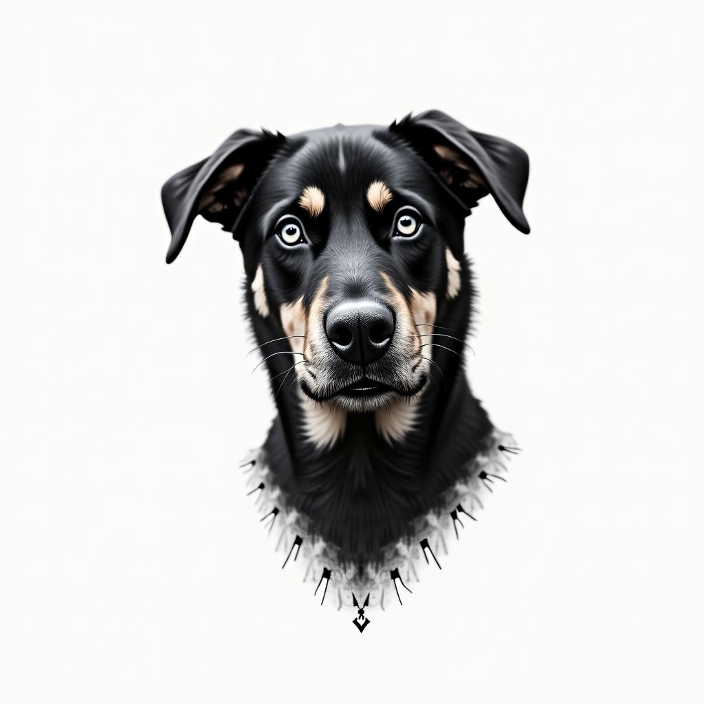 Samuele, half English and half Italian with a Rottweiler.in minimalist style tattoo, featuring simple shapes and fine lines, with minimal shading and details, tiny triangles, creating a sense of balance and harmony