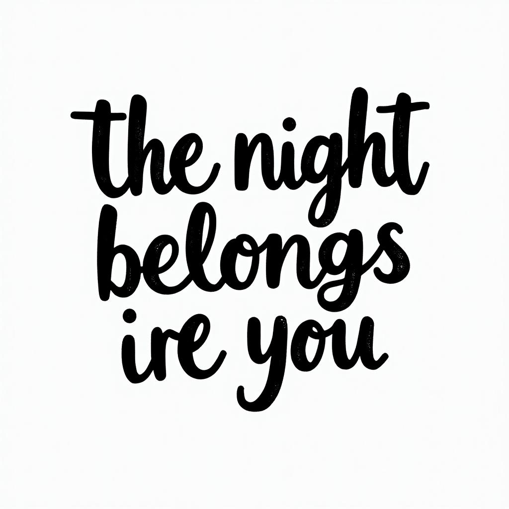 Text in a nice slanted font "the night belongs to you"higly detailed tattoo