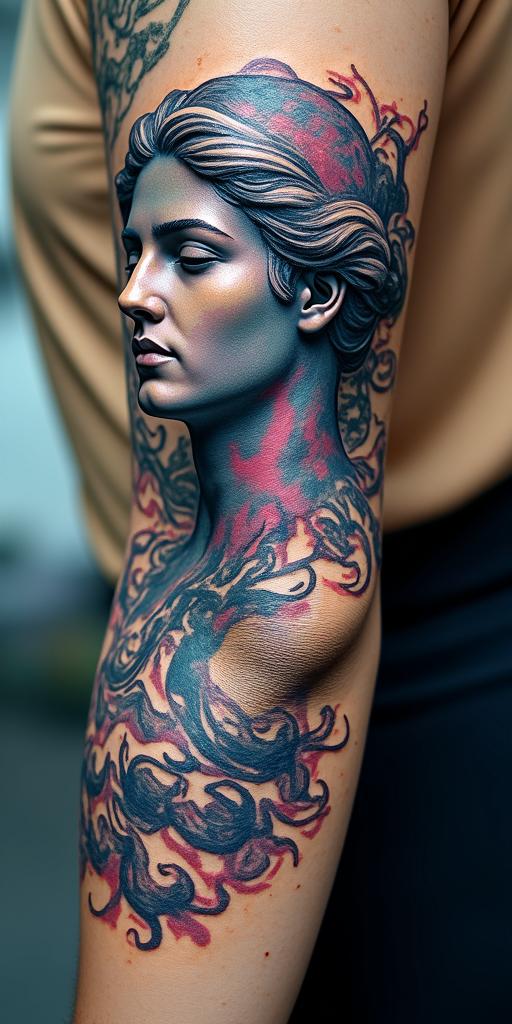 scary ocean creatures
in distorted and fragmented tattoo design, featuring a classical statue bust, in a glitch art style with vibrant, overlapping colors of cyan, magenta, and yellow, creating a digital distortion effect - Variation 1