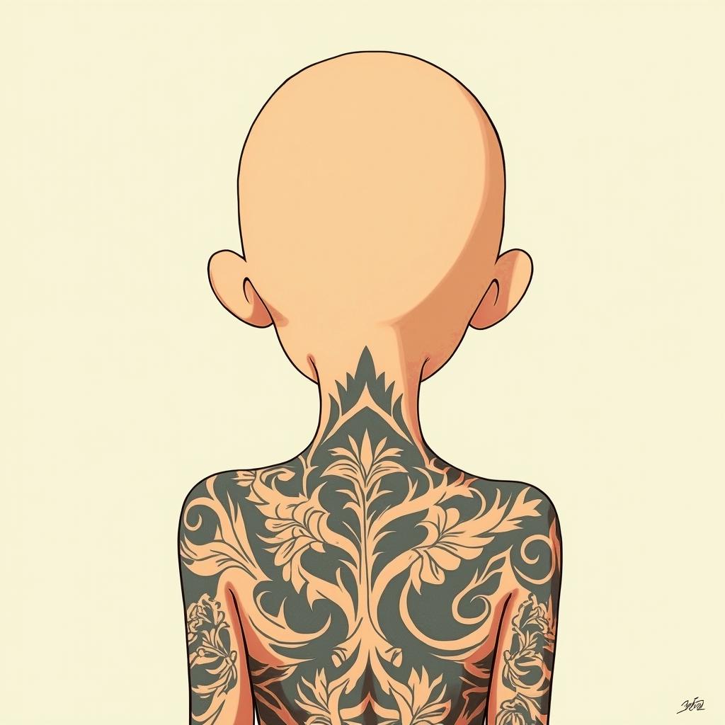 RosaGhibli, Studio Ghibli aesthetic, hand-drawn anime style, retro nostalgic atmosphere, retro soft pastel color palette with earthy tones, retro Japanese cinematic shot, yellow tint effect, bald character, smooth surface, anime shadow 90's anime style - Variation 3