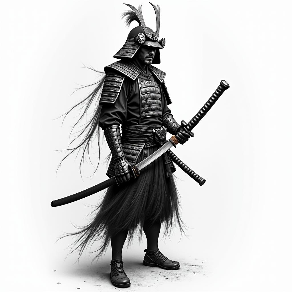 Samurai with a katanahigly detailed tattoo - Variation 14