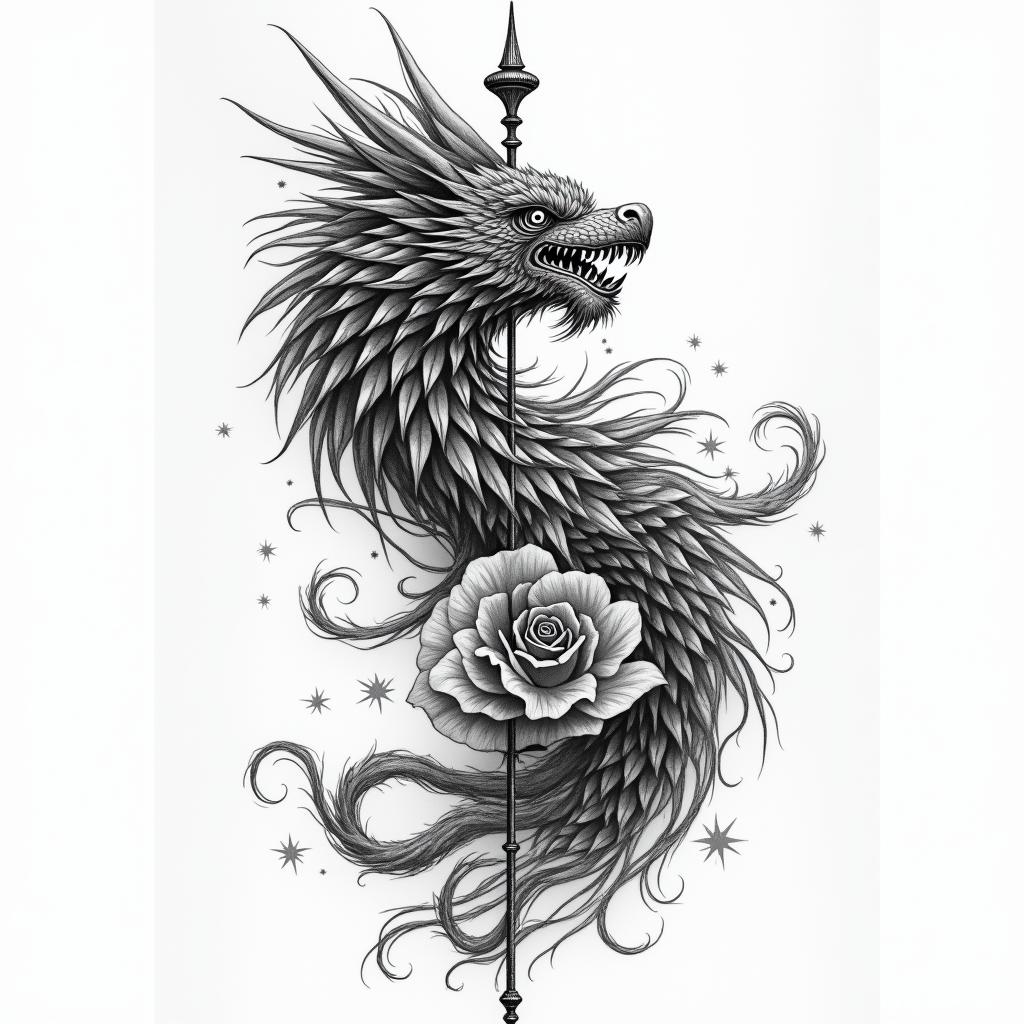 Filipino flag and great Britain flag combinationsin japanese style tattoo, detailed tattoo, traditional japanese culture tattoo, mythology, 8k - Variation 2