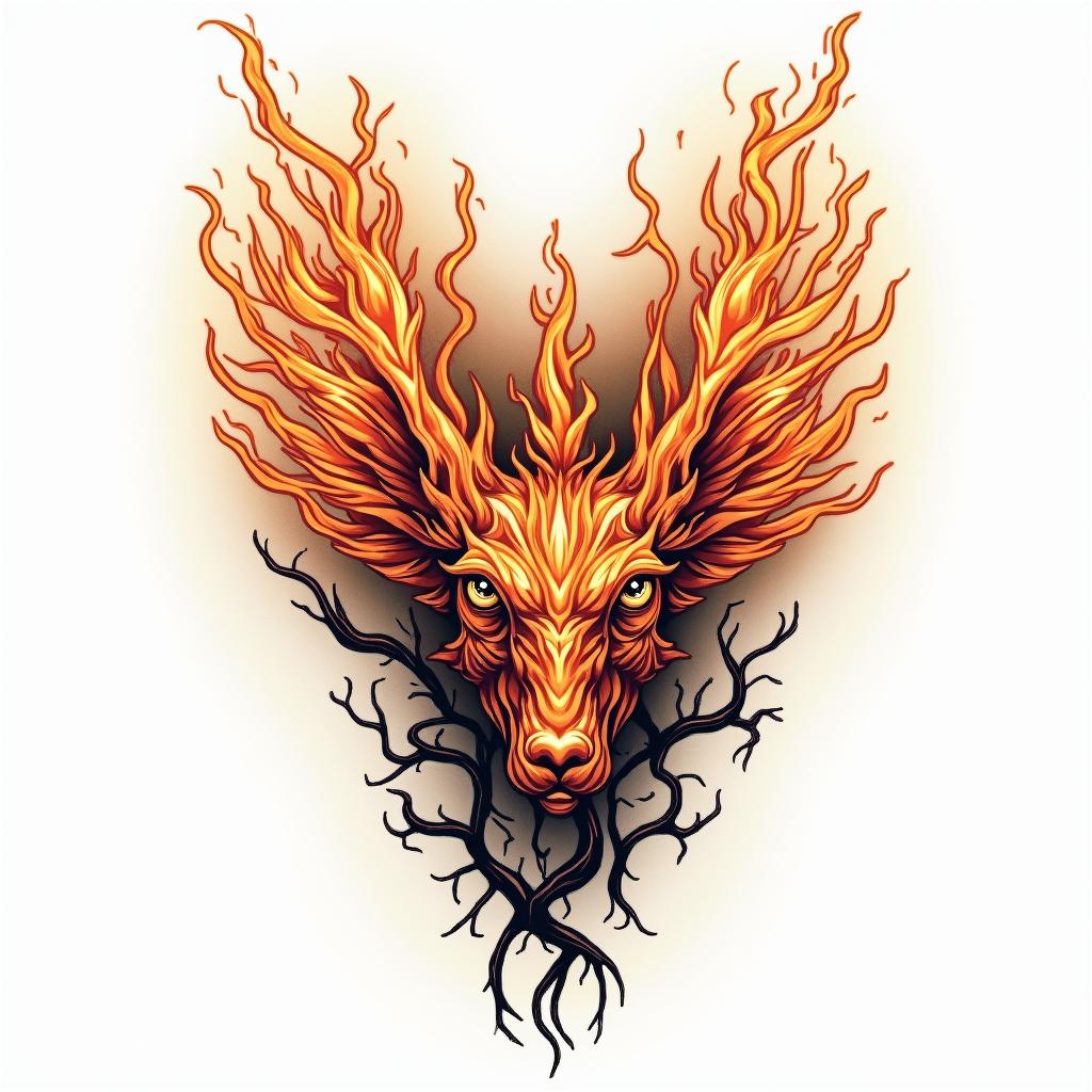 Florida heritagein flame tattoo style showcasing fiery elements with dynamic flame patterns, glowing effect of flames, natural colors - Variation 4