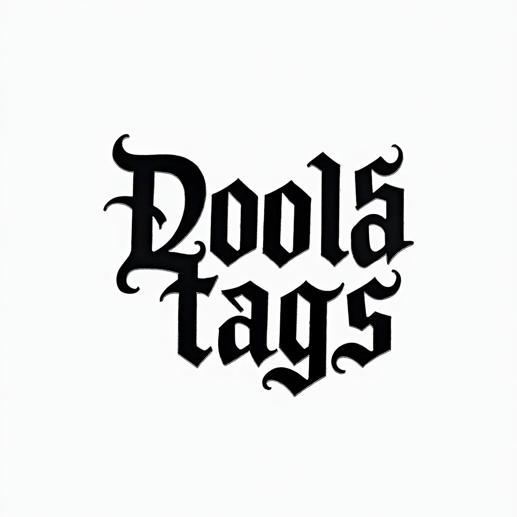 Dog tags Picturetext-based tattoo, gothic font ultra-realistic, perfectly placed, high-quality font design, photo-realistic shading, 8k, high quality, finely detailed typography - Variation 2