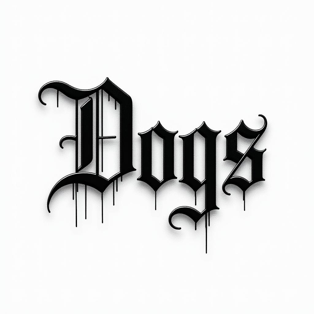 Dog tags Picturetext-based tattoo, gothic font ultra-realistic, perfectly placed, high-quality font design, photo-realistic shading, 8k, high quality, finely detailed typography - Variation 4