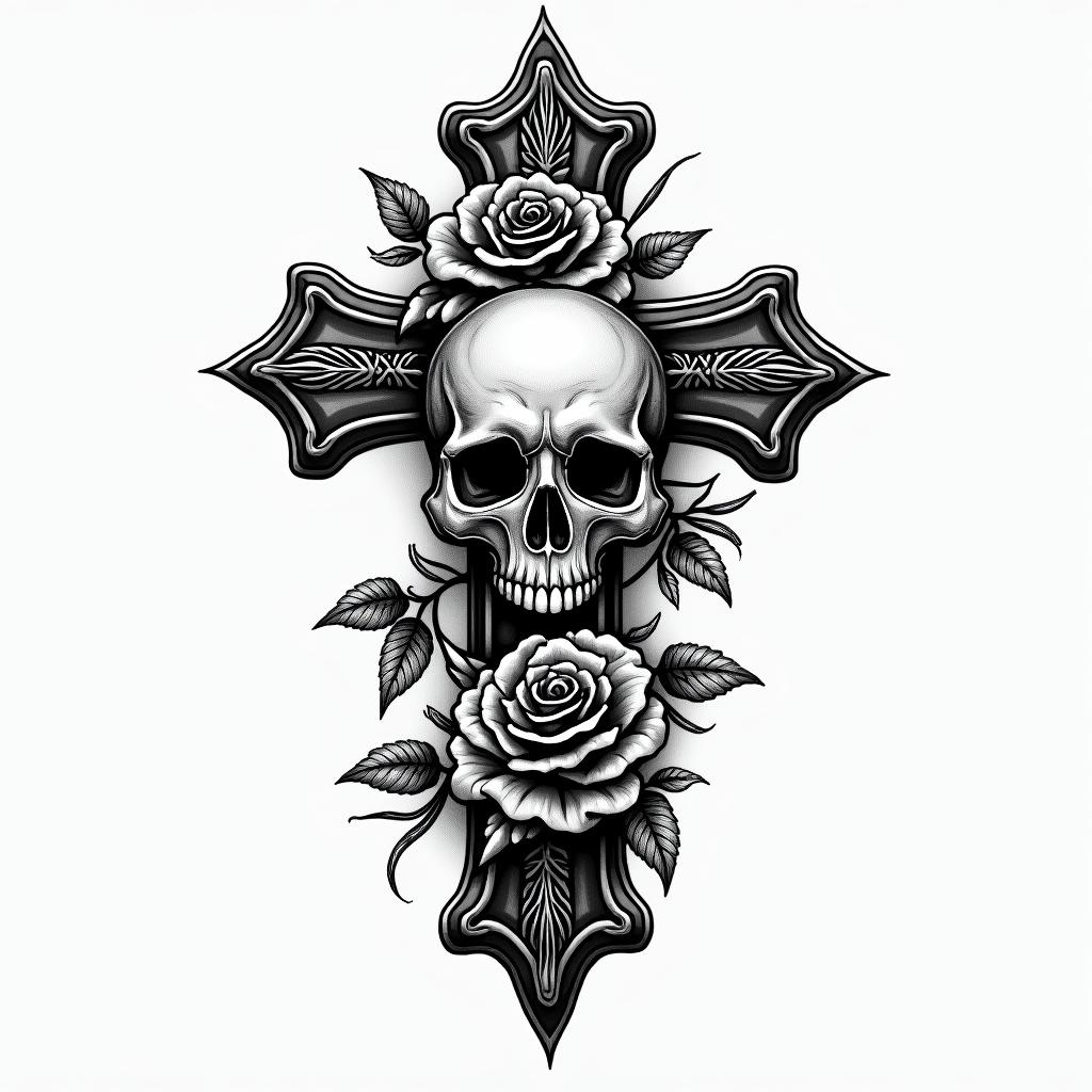 Oxnard Ca, 805, Leo, Septemberin chicano style tattoo, featuring intricate black and grey shading, bold elements of traditional chicano culture symbols, add a big cross with skull, chains and roses
