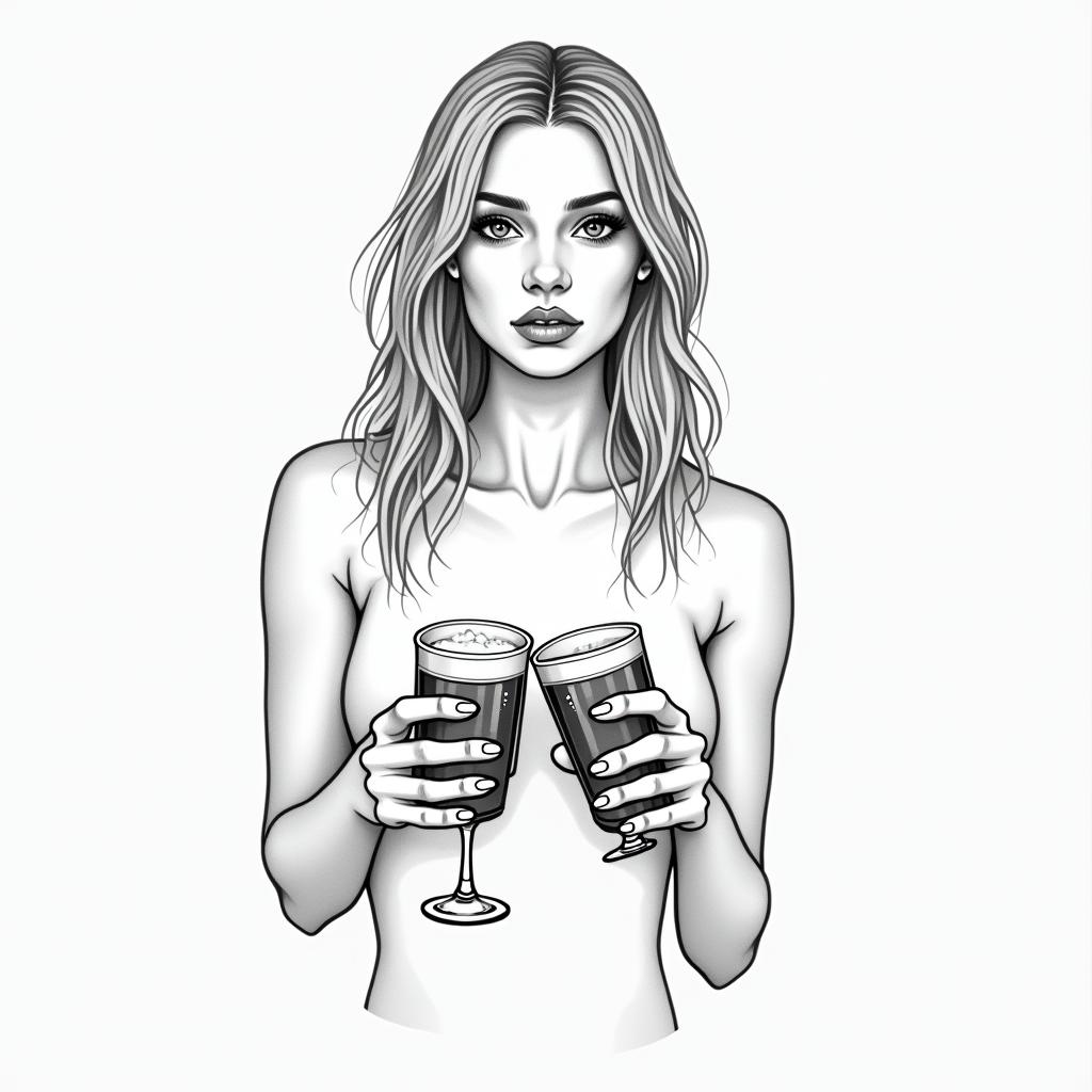 Lesbian, lover of life and beerin minimalist style tattoo, featuring simple shapes and fine lines, with minimal shading and details, tiny triangles, creating a sense of balance and harmony - Variation 4