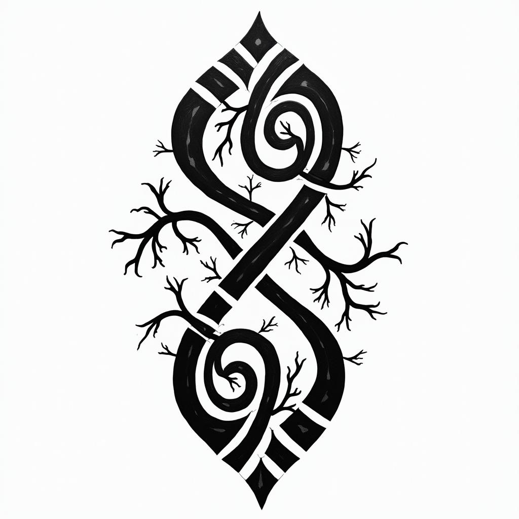 Blood vesselsin tribal tattoo style, featuring bold and black geometric shapes, curved lines, intertwine and flow seamlessly, creating a powerful and symbolic design, polynesian and maori styles - Variation 4