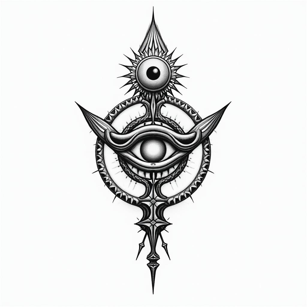 Cynthia, Gemini new yorkin spiritual symbols tattoo style, featuring an intricate design incorporating elements, Hamsa hand, third eye, minimalist composition