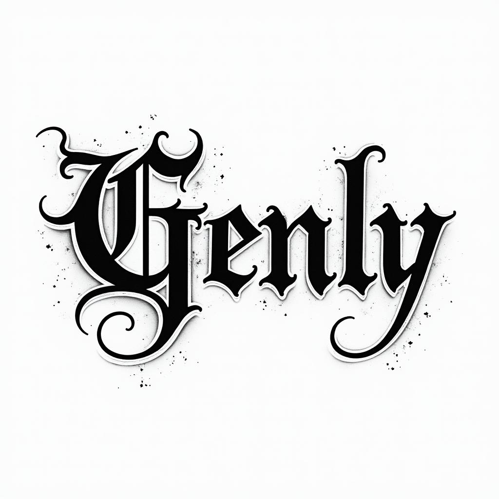 Genelytext-based tattoo, gothic font ultra-realistic, perfectly placed, high-quality font design, photo-realistic shading, 8k, high quality, finely detailed typography - Variation 3