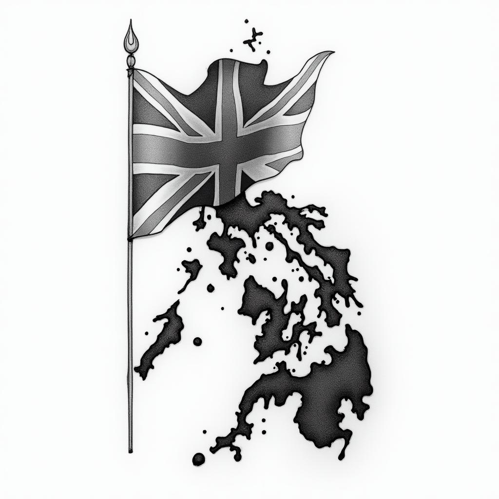 Filipino flag and great Britain flag combinationstext-based tattoo, japanese font ultra-realistic, perfectly placed, high-quality font design, photo-realistic shading, 8k, high quality, finely detailed typograph - Variation 19
