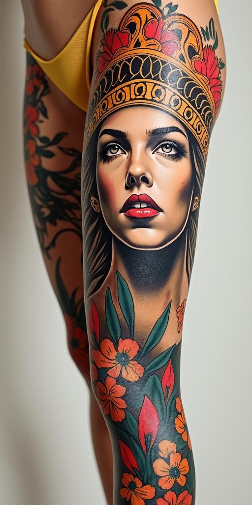 Athena, the goddess of war, firein pop art style tattoo, featuring bold and vibrant colors, exaggerated outlines, iconic imagery, inspired by comic books and speech bubbles, comic book characters, retro pop culture