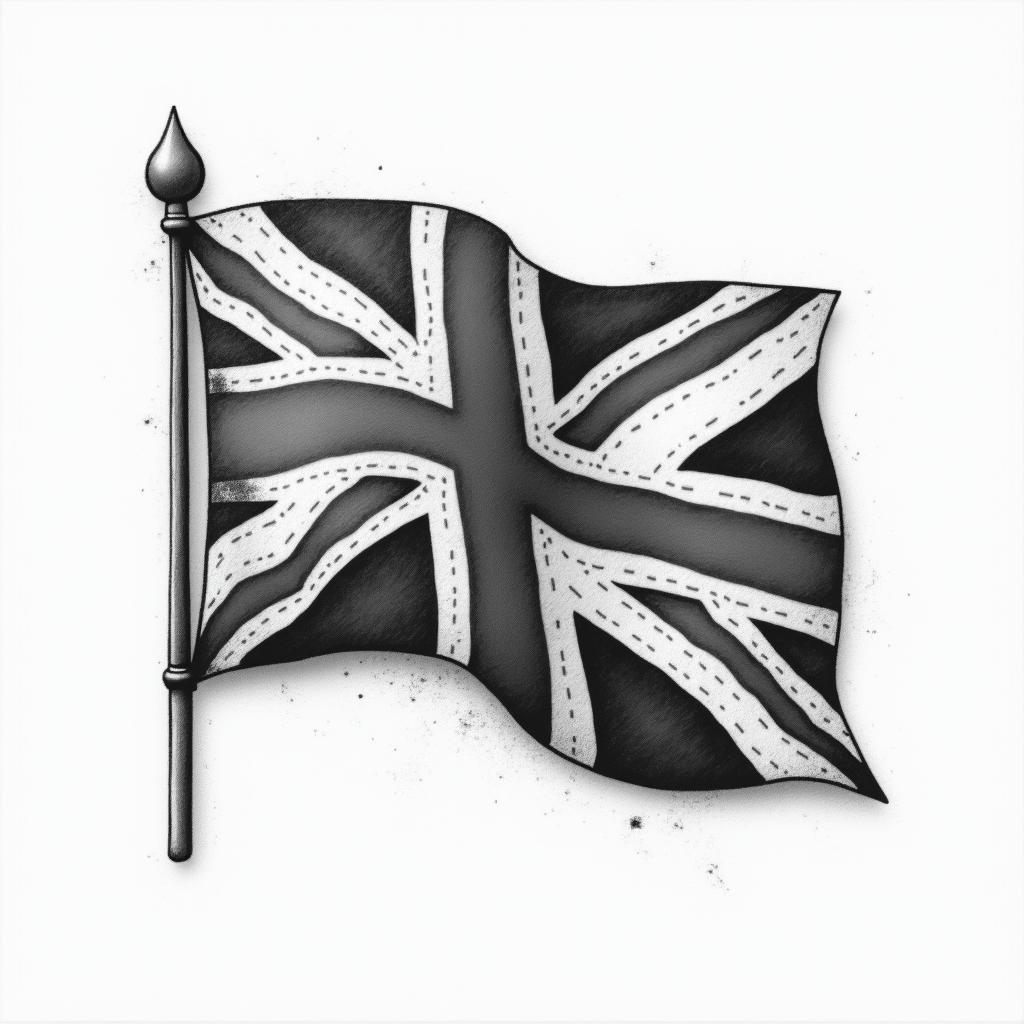 Filipino flag and great Britain flag combinationstext-based tattoo, japanese font ultra-realistic, perfectly placed, high-quality font design, photo-realistic shading, 8k, high quality, finely detailed typograph - Variation 15