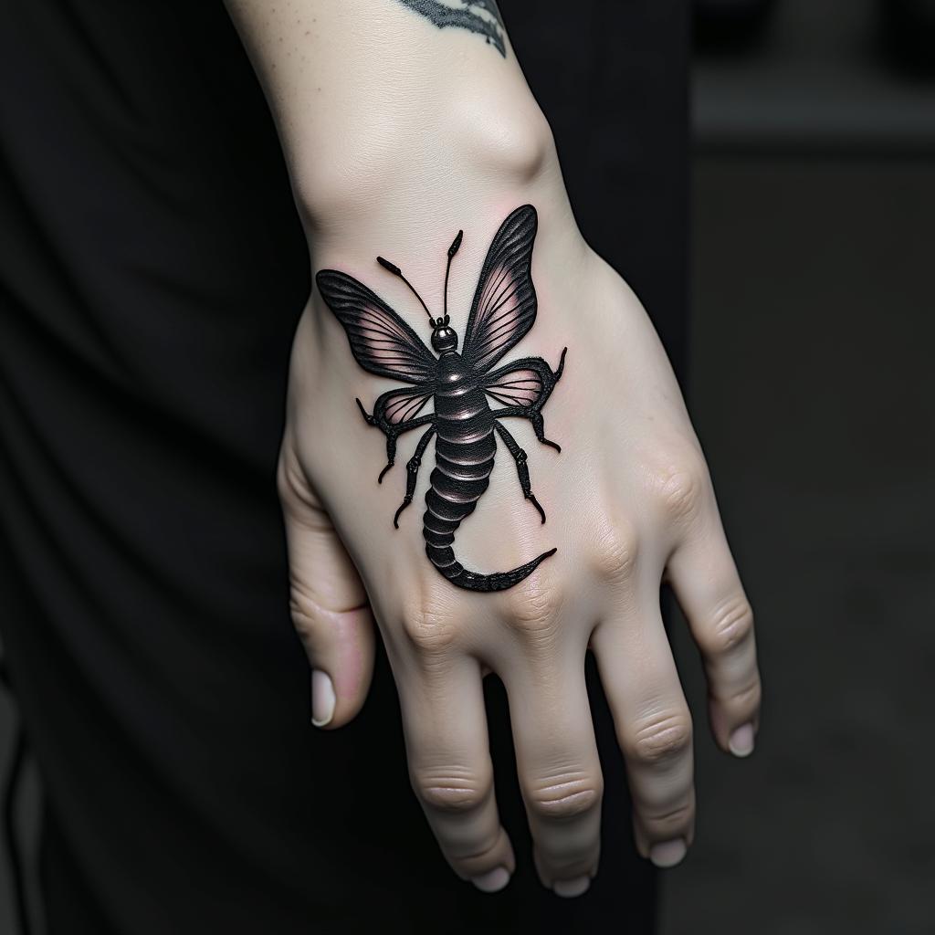 Butterfly Scorpionhigly detailed tattoo - Variation 8
