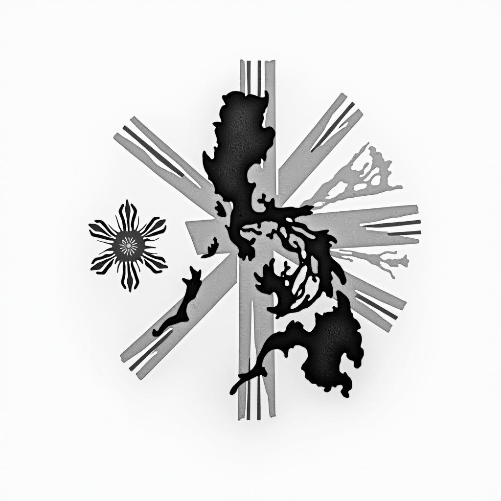 Filipino flag and great Britain flag combinationstext-based tattoo, japanese font ultra-realistic, perfectly placed, high-quality font design, photo-realistic shading, 8k, high quality, finely detailed typograph - Variation 6