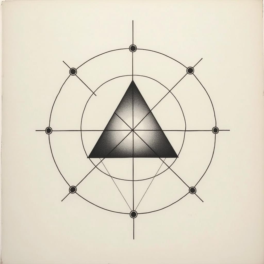 A minimalist tattoo of a triangle intersected by a line, surrounded by a circle on the outside and another circle within, emphasizing geometric shapes and balance.undefined